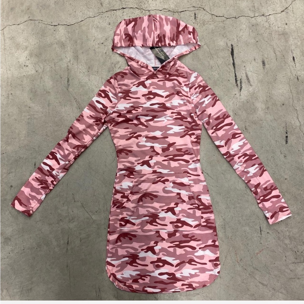 Fashion nova camo pink hooded mini dress